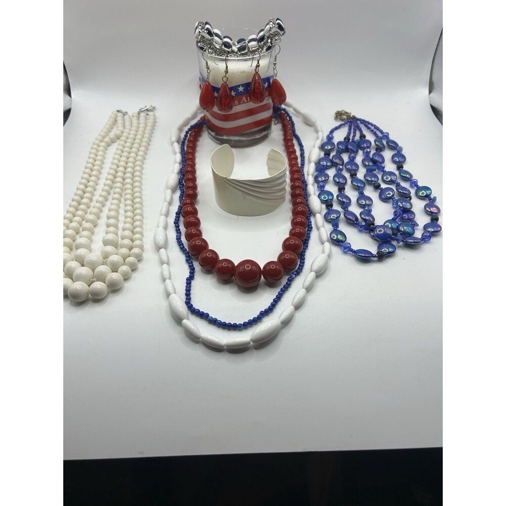 Red White And Blue Costume Jewelry Lot 4th Of July Patriotic Merica